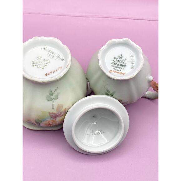 VTG Bareuther Porcelain Creamer Sugar Bowl Waldassen Bavaria Germany Hand Paint - Picture 8 of 12